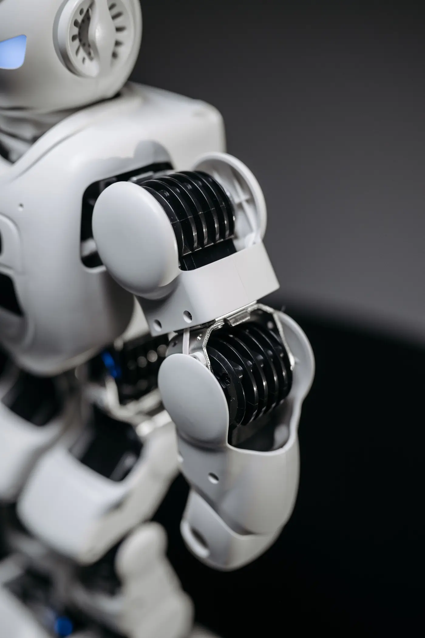 A close-up of a humanoid robot's mechanical arm
